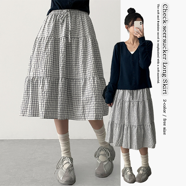 ウエストゴムチェックスカート | ファッション通販サイト NUGU