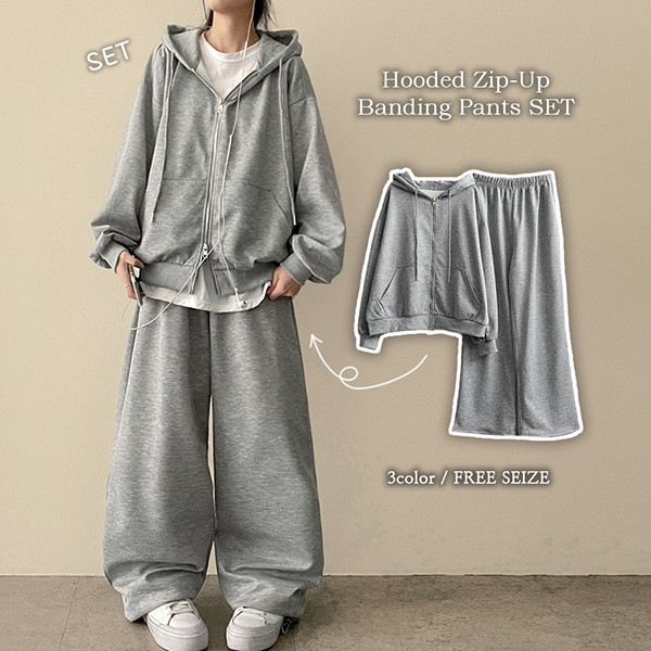 set/3color)フードパーカー&トレーニングパンツセット | ファッション