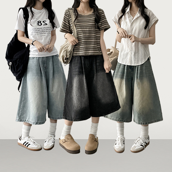 5color]タック入りデニムハーフパンツ | ファッション通販サイト