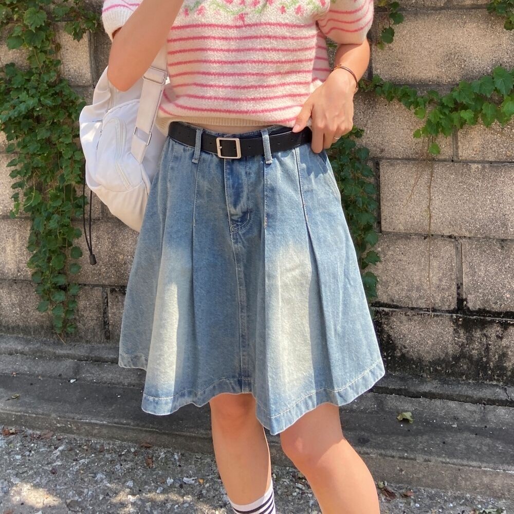 プリーツシャーリングデニムスカート2color | ファッション通販サイト NUGU