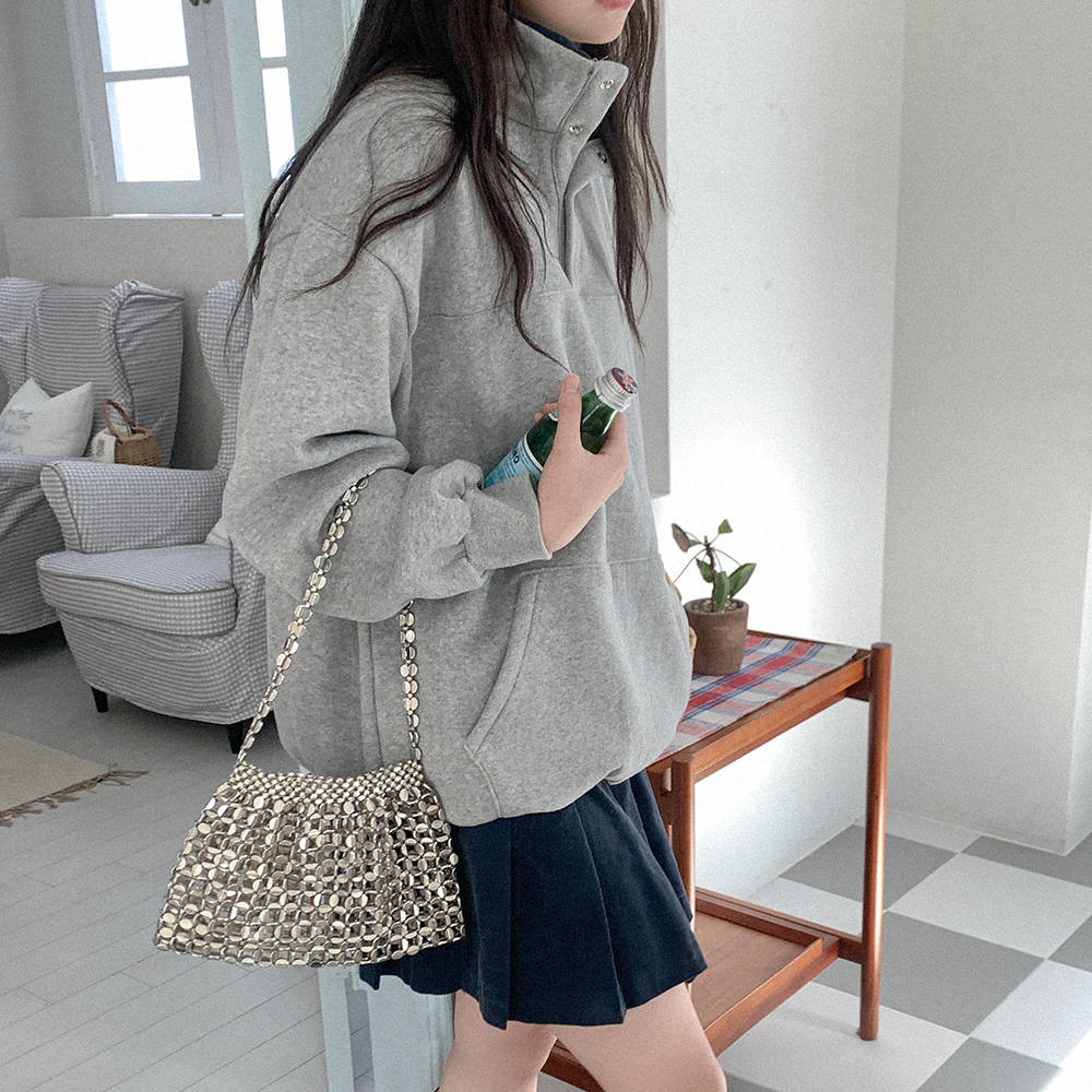 裏起毛ハイネックボタンスウェットシャツ