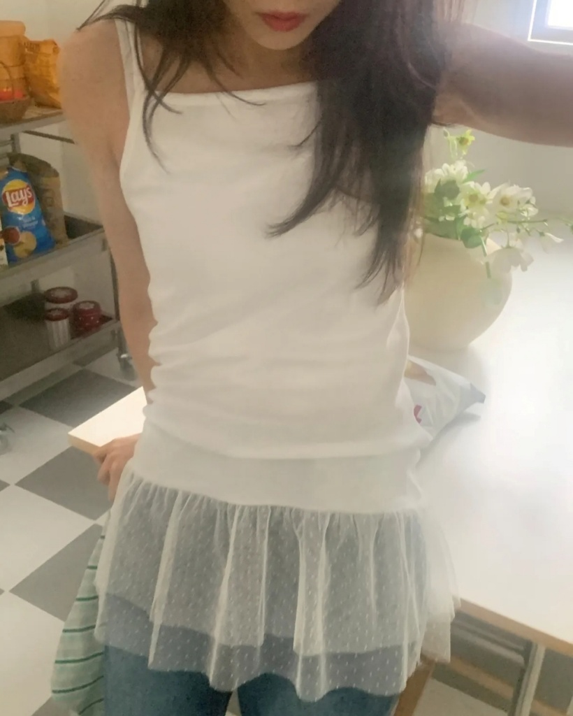 ドット/水玉メッシュフリルスカートレイヤードノースリーブ2color