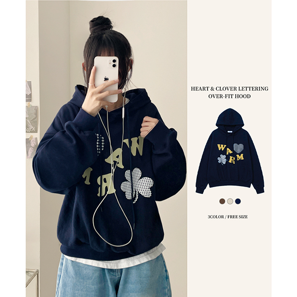 ♡ページ 3color)ハートクローバーオーバーサイズパーカー | ファッション通販