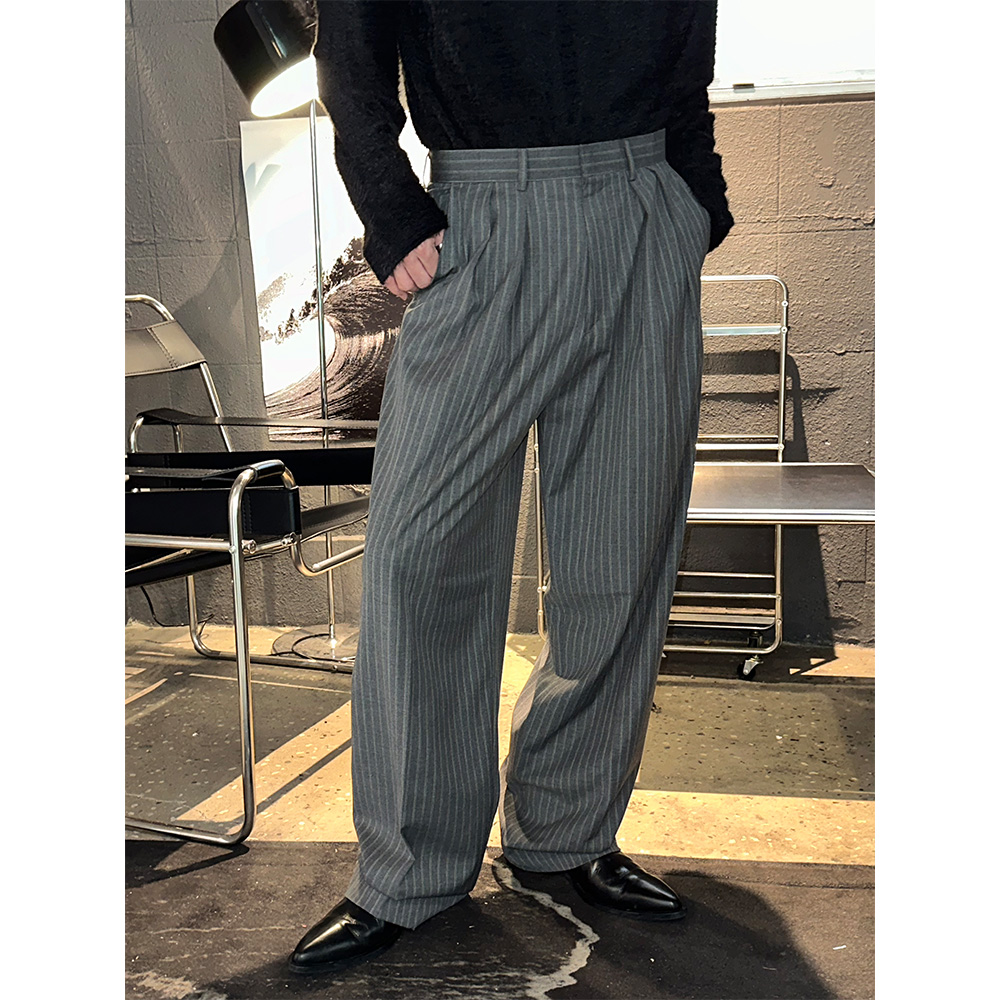 stripe design wool wide slacks ワイドスラックス WOOL STRIPED WIDE SLACKS 