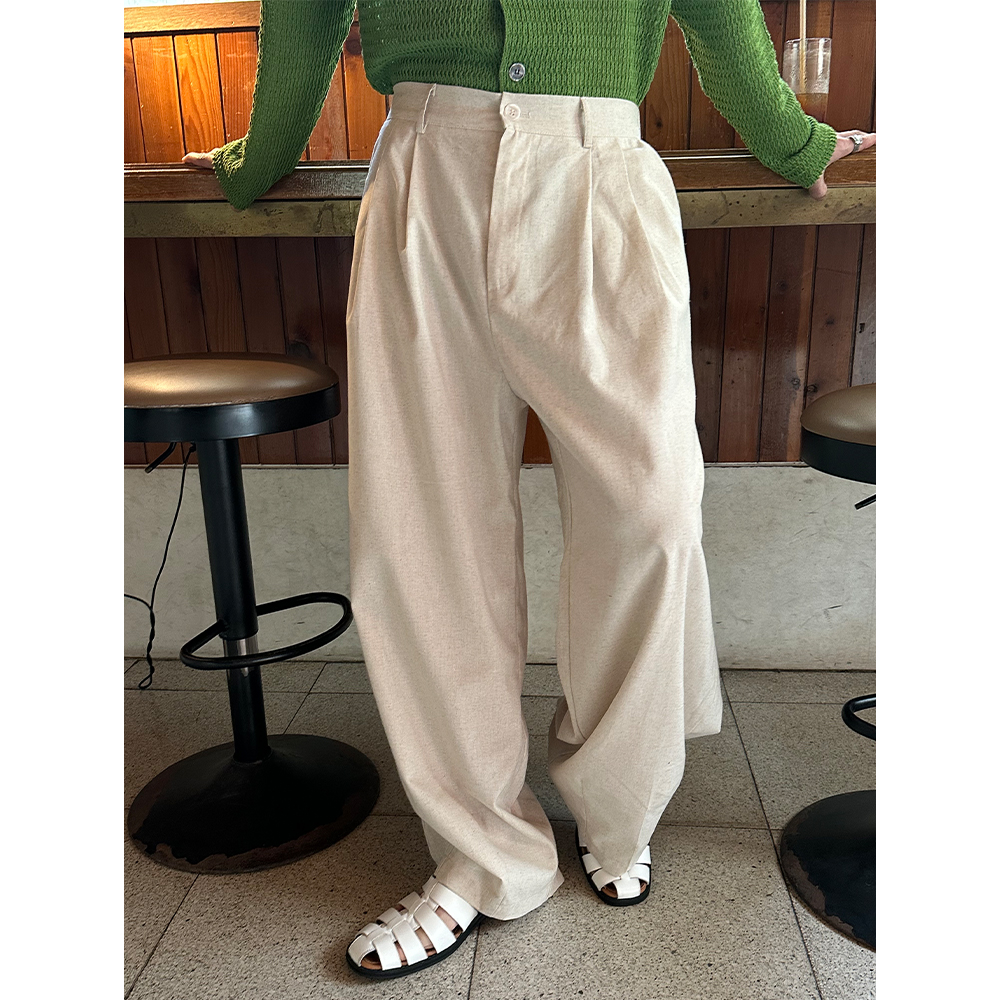 ふわりん Linen two tuck wide pants(5color) | ファッション通販サイト NUGU