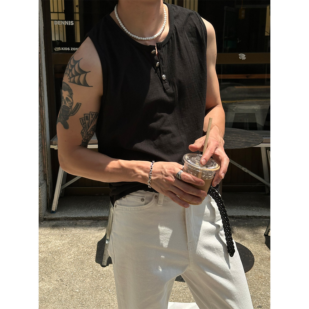 Button henry neck sleeveless(3color) | ファッション通販