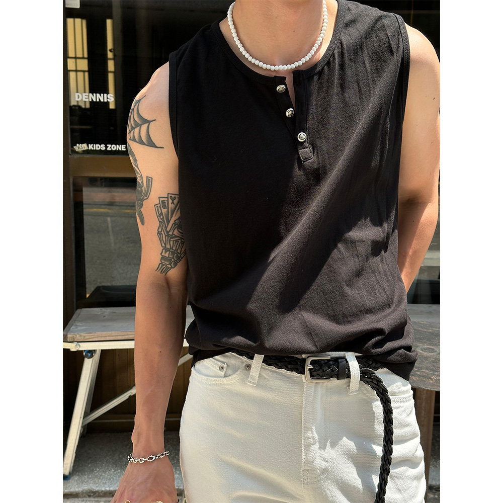 Button henry neck sleeveless(3color) | ファッション通販