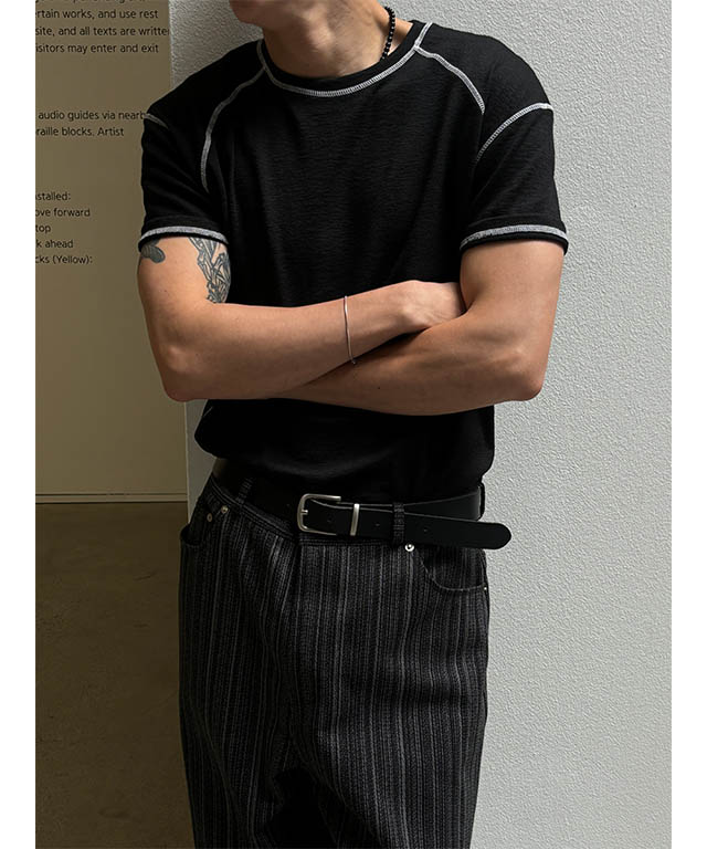 MUSCLE FIT] Stitch line half t-shirts(4color) | ファッション