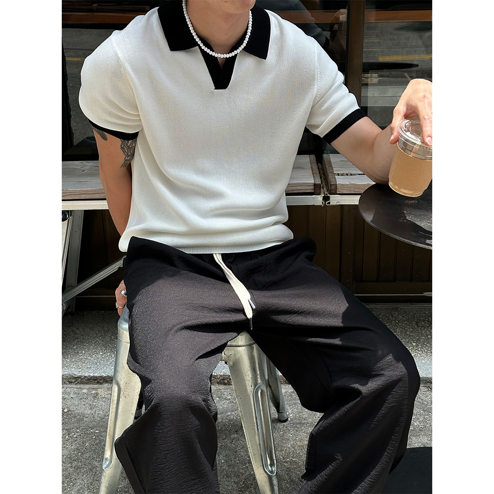 Coloring open collar muscle half knit(2color) | ファッション通販