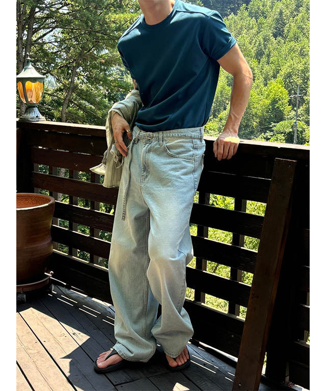 【@ntvjptw】※パンツのみc-boy style (vol.1251 S/S] Belt thin wide denim pants(2color) | ファッション通販