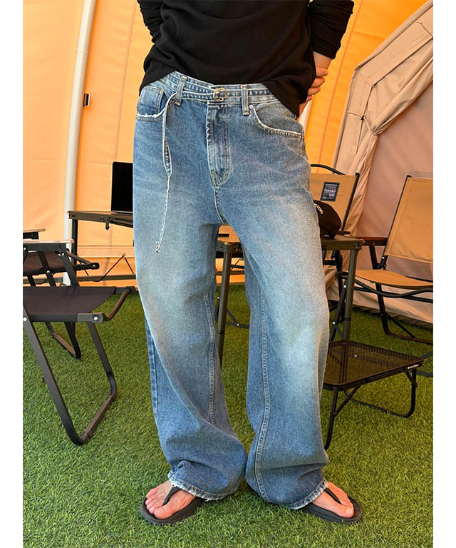 【@ntvjptw】※パンツのみc-boy style (vol.1251 S/S] Belt thin wide denim pants(2color) | ファッション通販