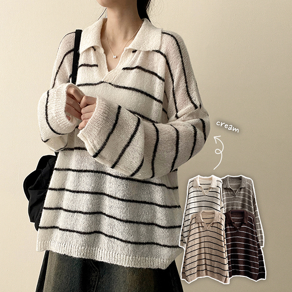 ボーダールーズフィットウールカラーニット | ファッション通販