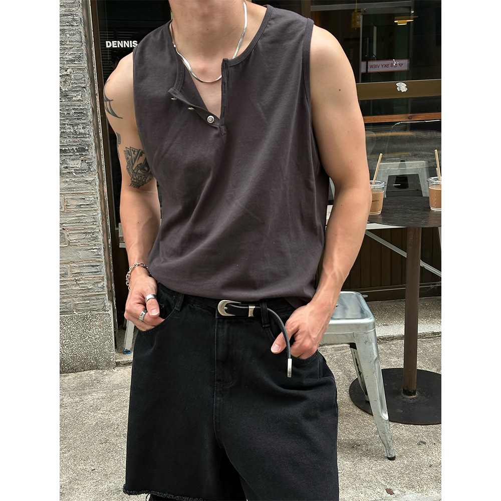 Button henry neck sleeveless(3color) | ファッション通販