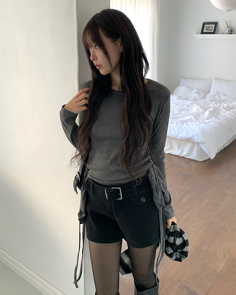 フリルリボン長袖レイヤードTシャツ