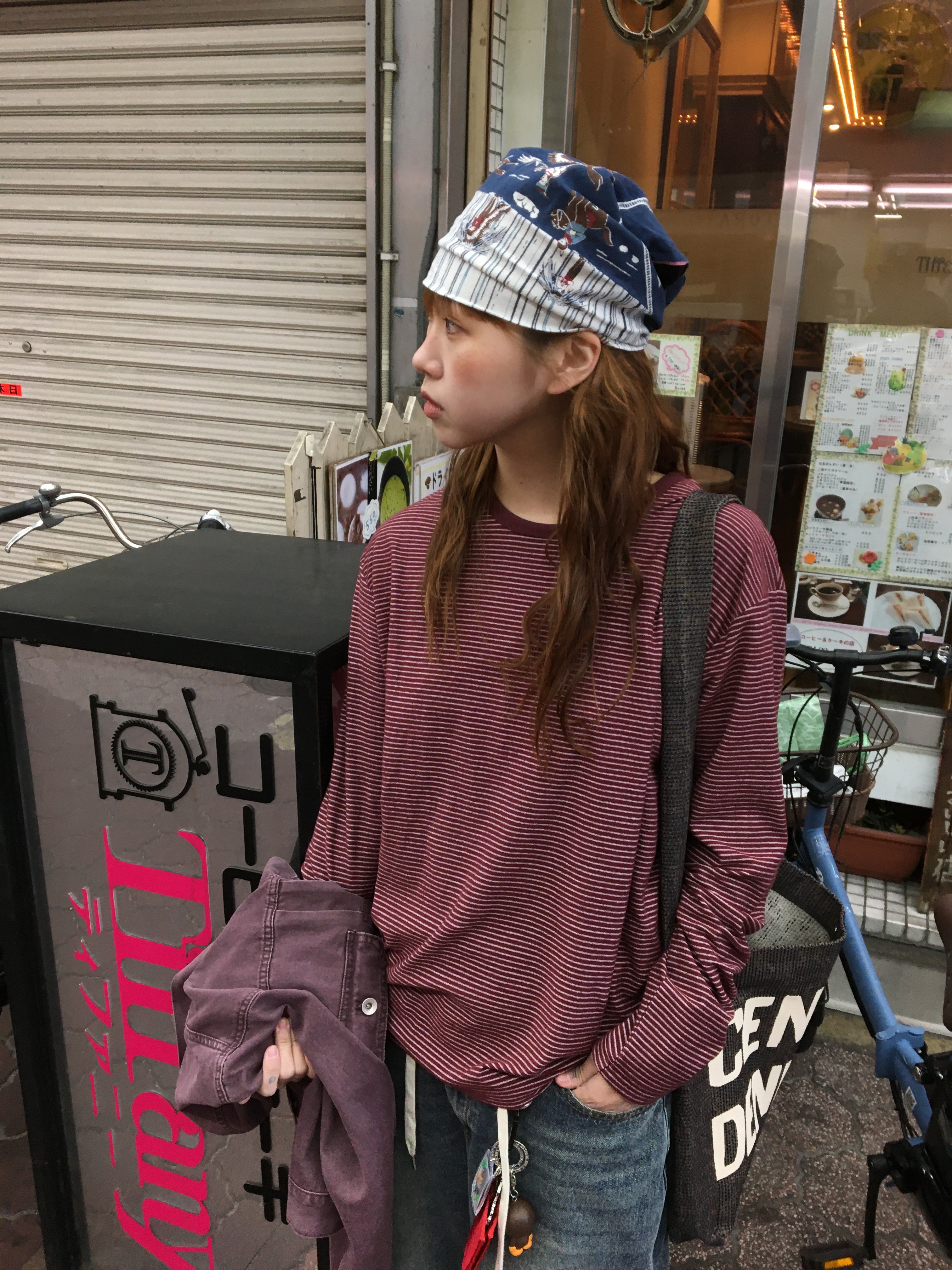TALK TO ME ドレープコートネイビー （ストライプロングスリーブ