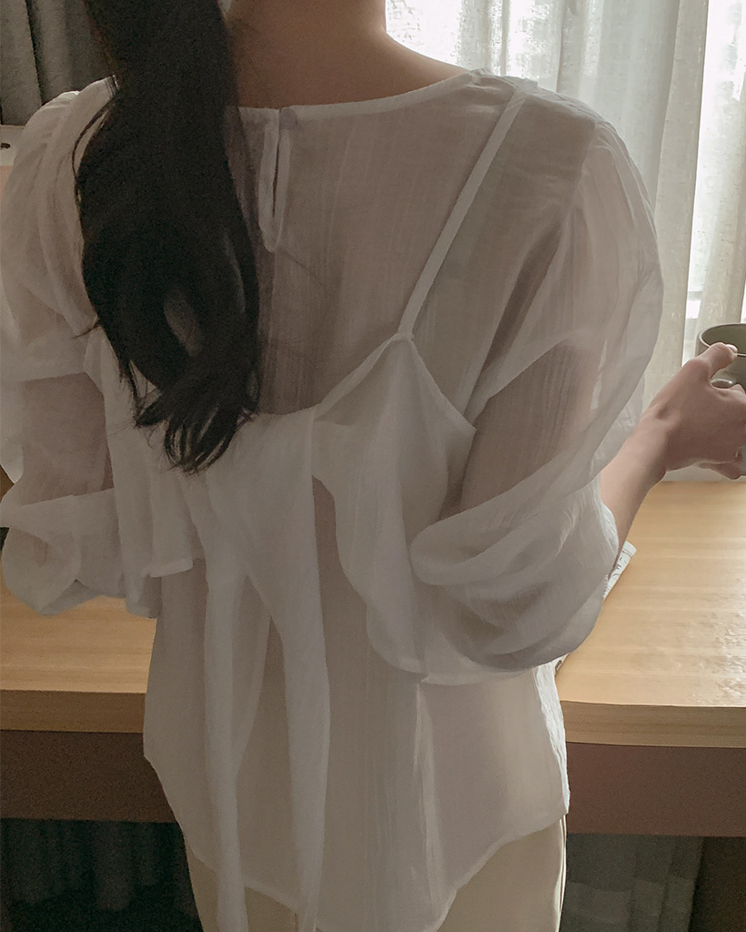 (2点セット) 3WAY シアー ブラウス ビスチェ リボン