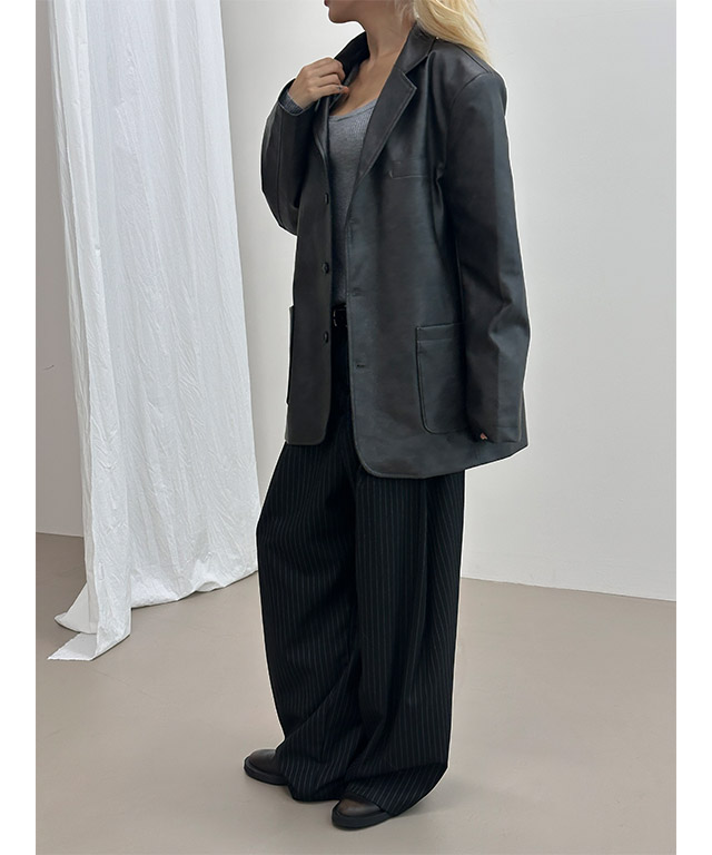 2color] Leather aging overfit blazer | ファッション通販