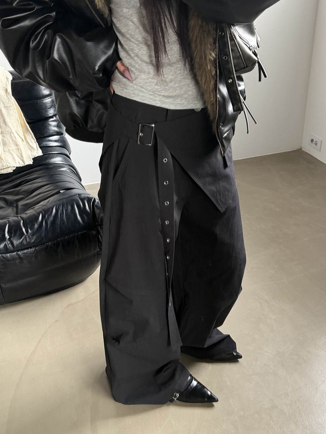 (3color) ベルト レイヤード ワイドパンツ