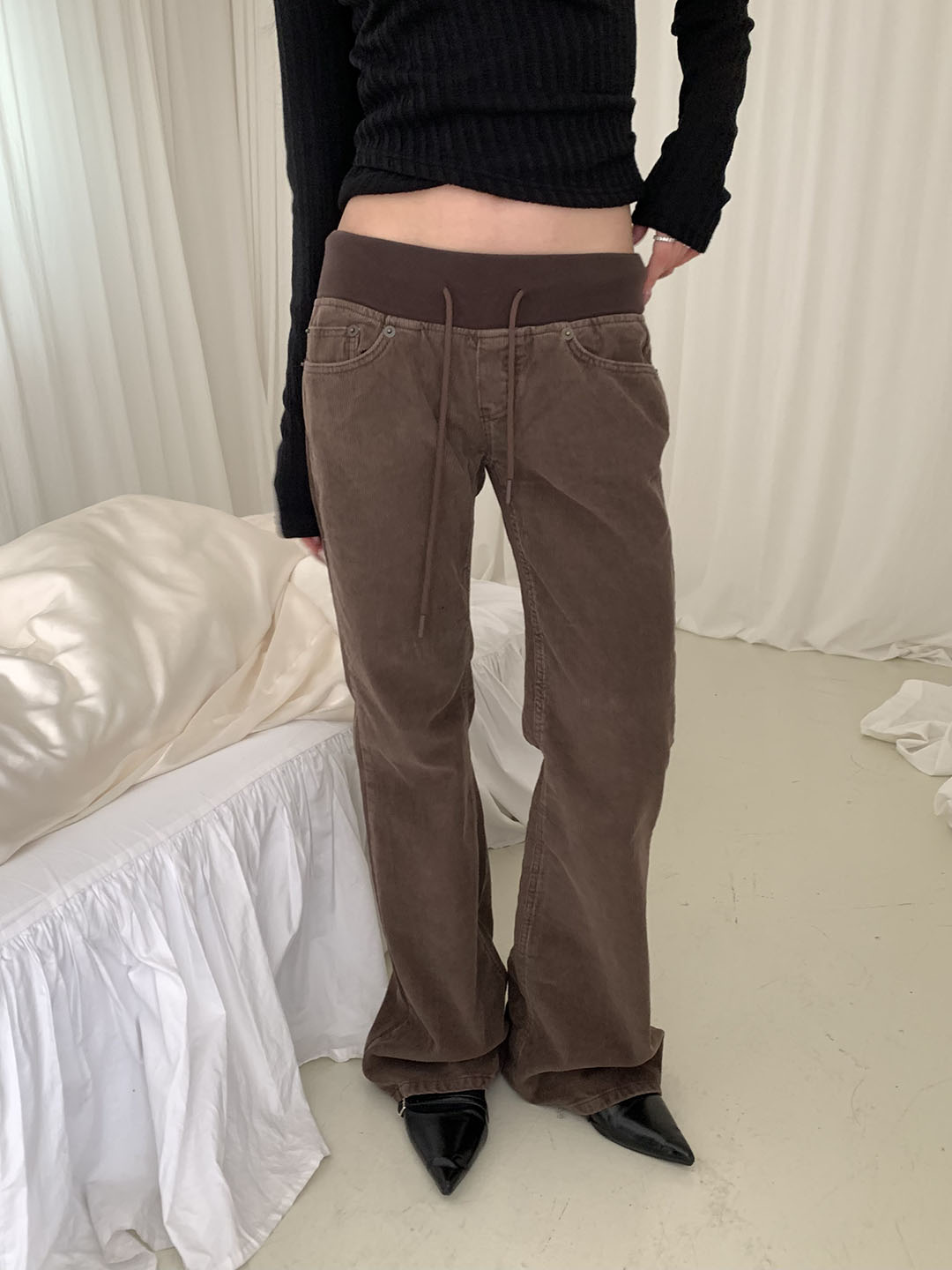 コーデュロイ ウエストゴム ブーツカットパンツ (2color