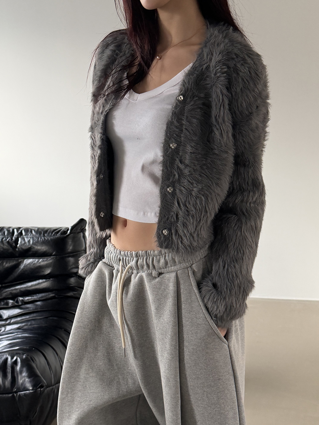 [CROP ITEM] Fur hair knit cardigan(3color)