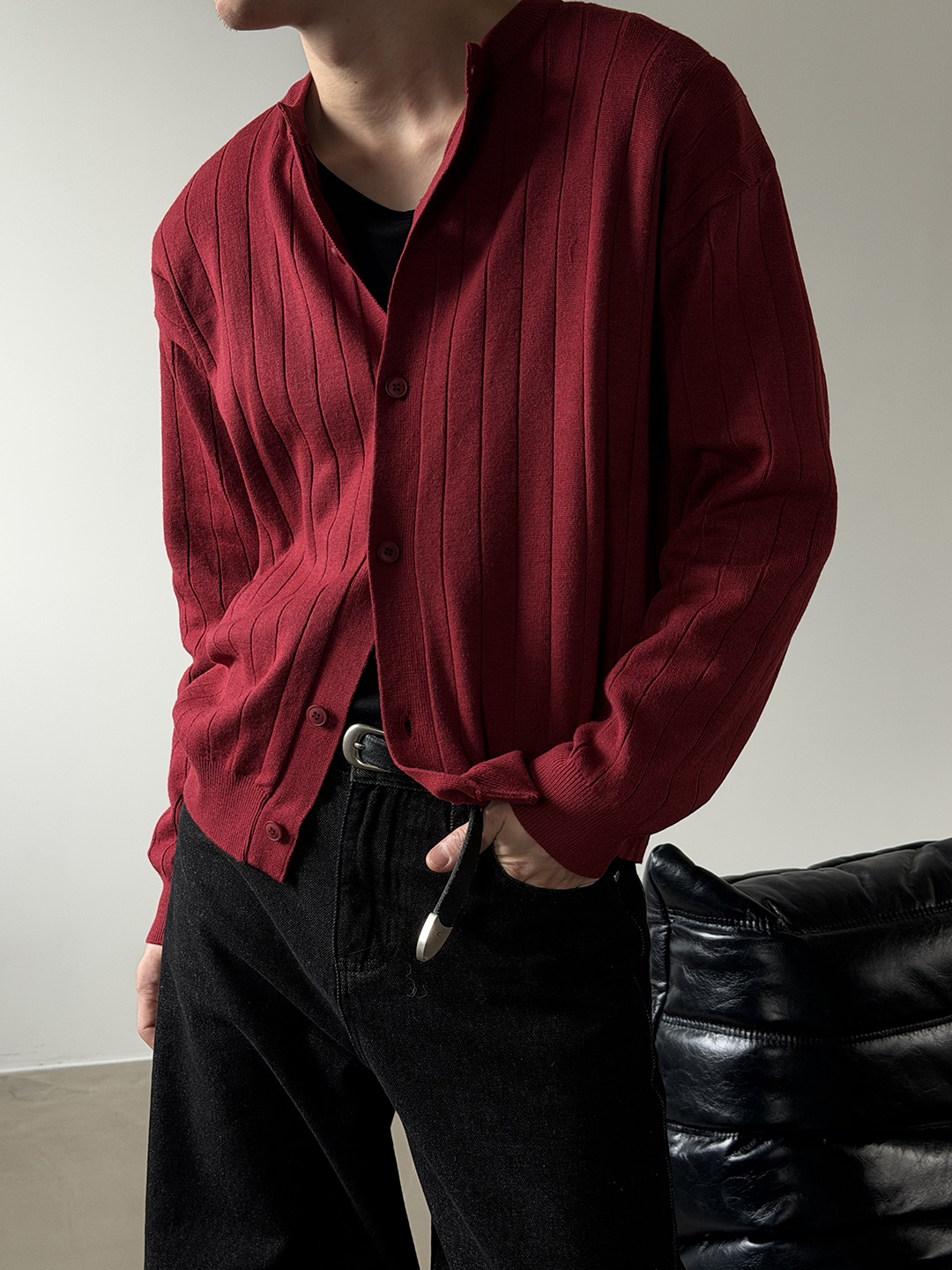 リブ クロップド ラウンド カーディガン (5color)