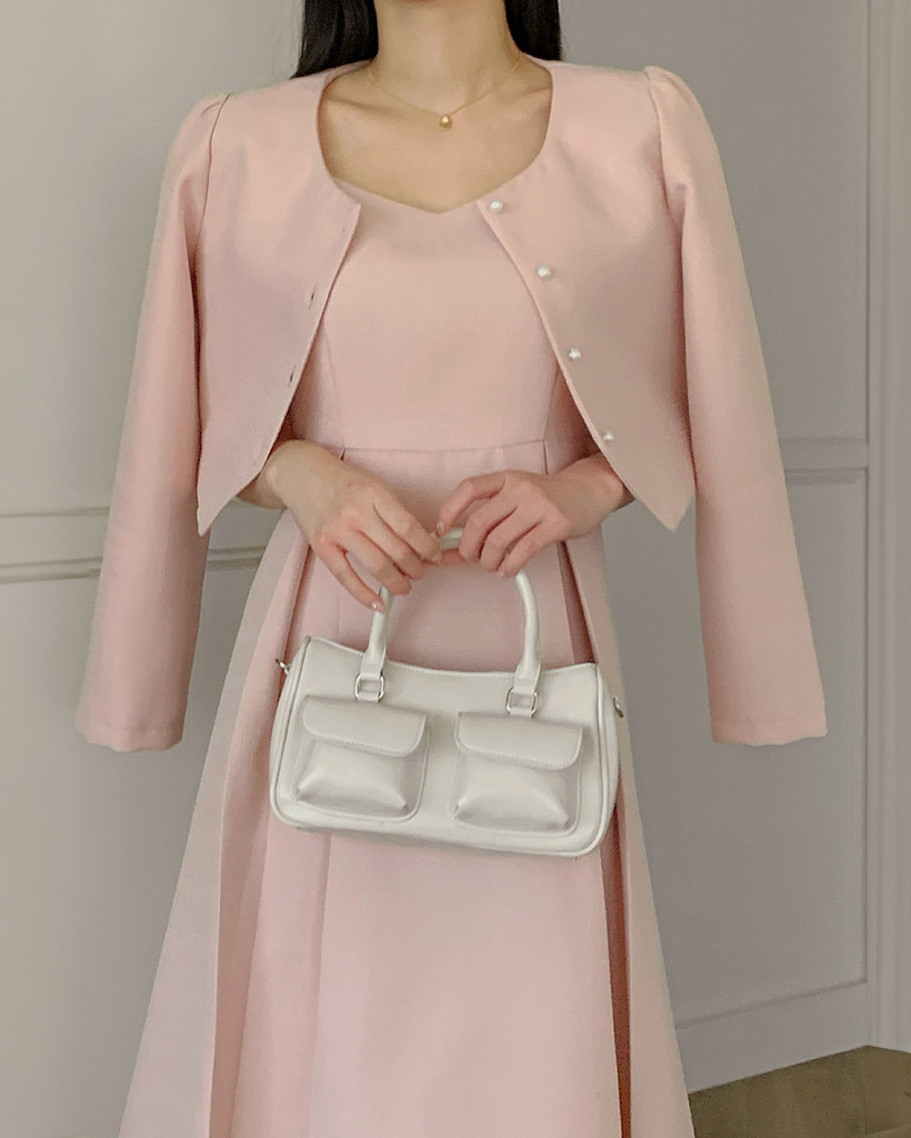 【オケージョン】ツイードジャケット&プリーツロングビスチェツーピースセット