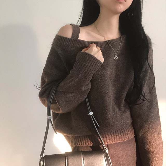 node. ワンショルダーニット 小澤美里さんコラボ ]チョーカーリボンワンショルダーニットトップス