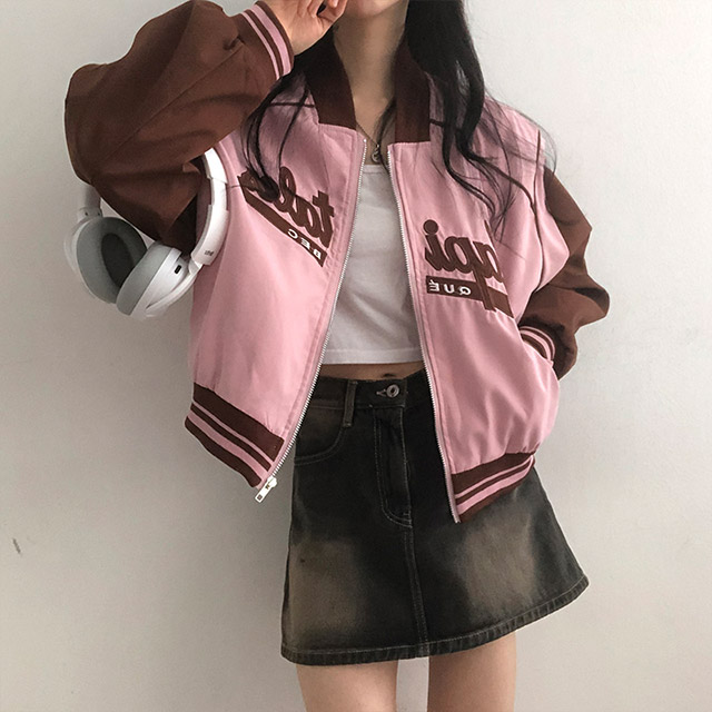 y2kバイカラーレタリングスタジャンジャケット | ファッション