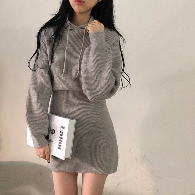 ニットフードワンピ♡ ネッククロスフードニットワンピ 0759 | Dolly