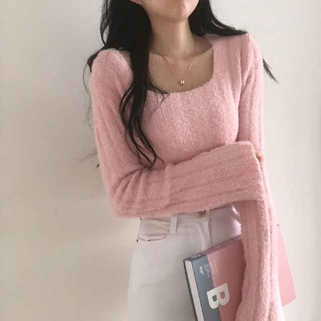 スクエアアンゴラクロップドニット | ファッション通販サイト NUGU
