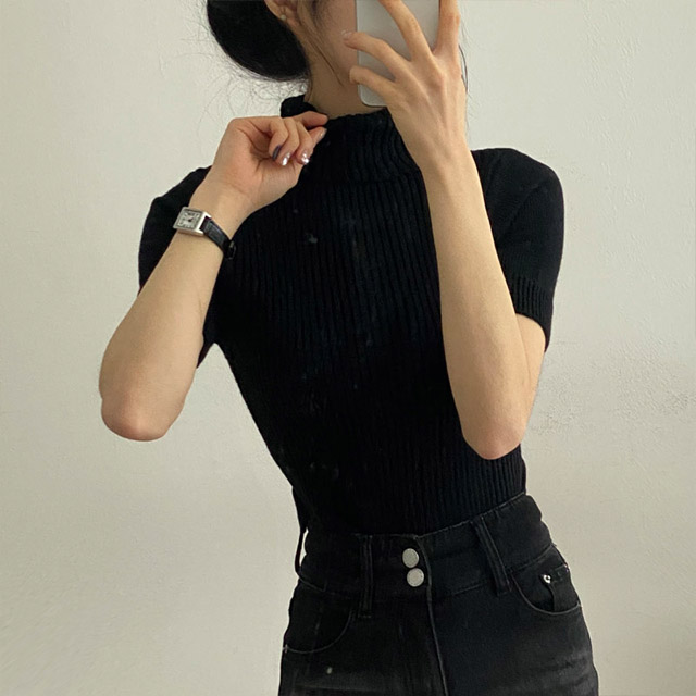 3color] リブハイネック半袖ニット | ファッション通販サイト NUGU