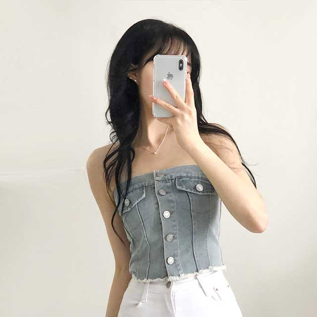 yuse  韓国　チューブトップ　デニム Amazon | [OUSHOP] 女性のセクシーなファッションデニムチューブ