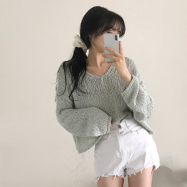 minmiアナイ、メッシュVネック半袖ニット nin6467-14.jpg