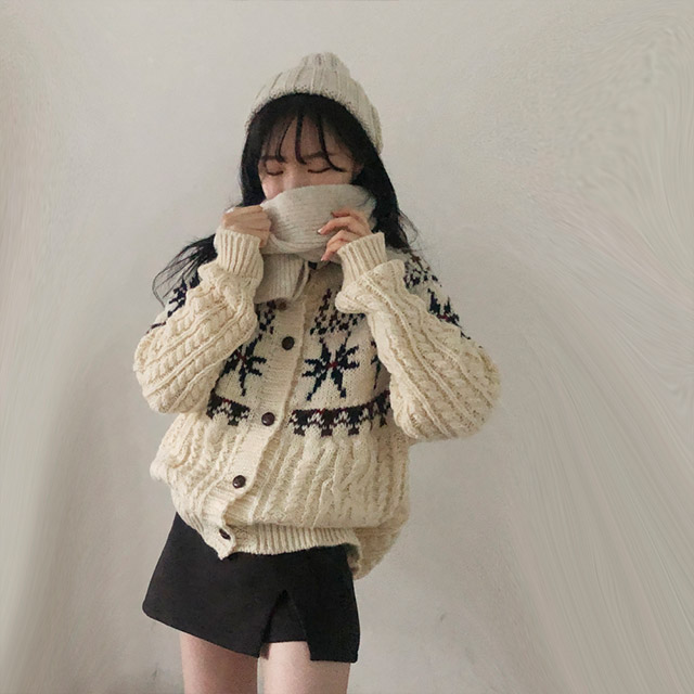 雪花ノルディック柄ニットカーディガン | ファッション通販