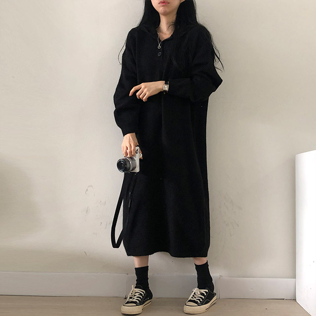 ルーズフィットフード付きニットワンピース | ファッション通販