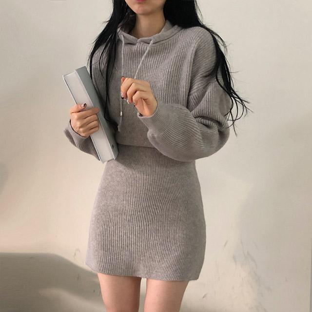 PEARLYGATE グレー フード付きワンピース 2色 ロング ワンピース フード付き カジュアル ミモレ丈