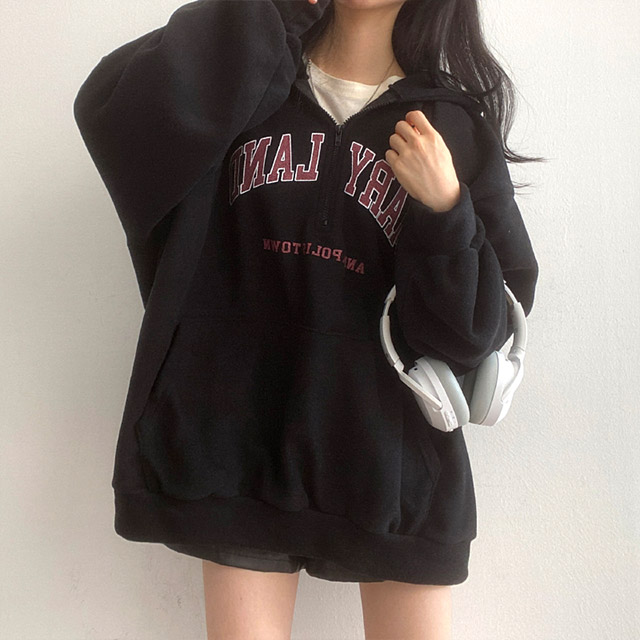 3color] ハーフジップフード付きフリースジャケット