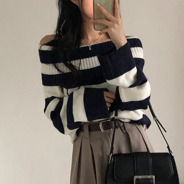 未使用 NOBLE ノーブル 2024AW オフショルニット ボーダー セール】《追加》オフショルニット 3（ニット/セーター）｜NOBLE