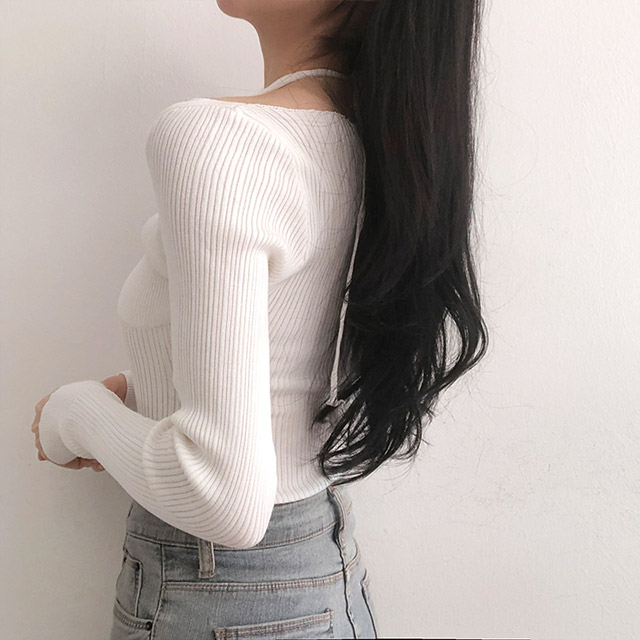 4color]一体型ホルターネックスリムVリブニット | ファッション通販