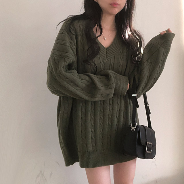 オーバーサイズツイストVネックニット | ファッション通販サイト