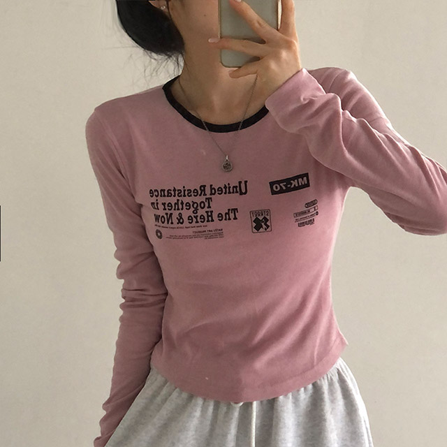 4color]バイカラーセミクロップド長袖Tシャツ | ファッション通販