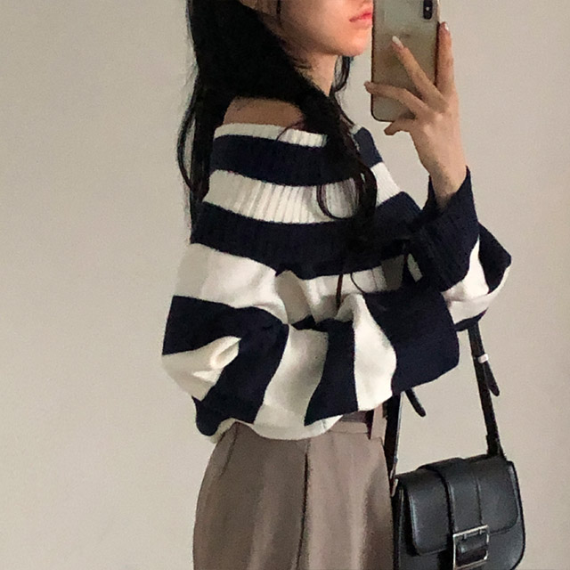 未使用 NOBLE ノーブル 2024AW オフショルニット ボーダー Noble（ノーブル）の「《追加》オフショルニット（ニット