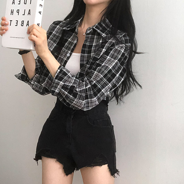 スリットチェッククロップドシャツ | ファッション通販サイト NUGU