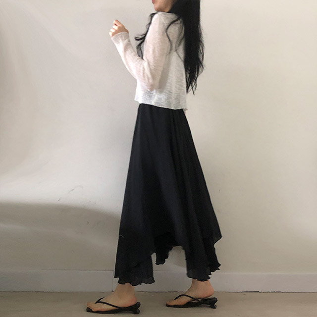 リネンアシンメトリーシフォンロングスカート | ファッション通販