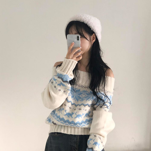 1JINN STUDIO  2way オフショル ノルディック柄 ショートニット 1JINN STUDIO 2way オフショル ノルディック柄 ショートニット | Uturi