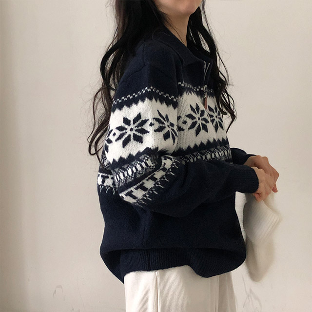 ノルディック柄ハーフジップニット | ファッション通販サイト NUGU