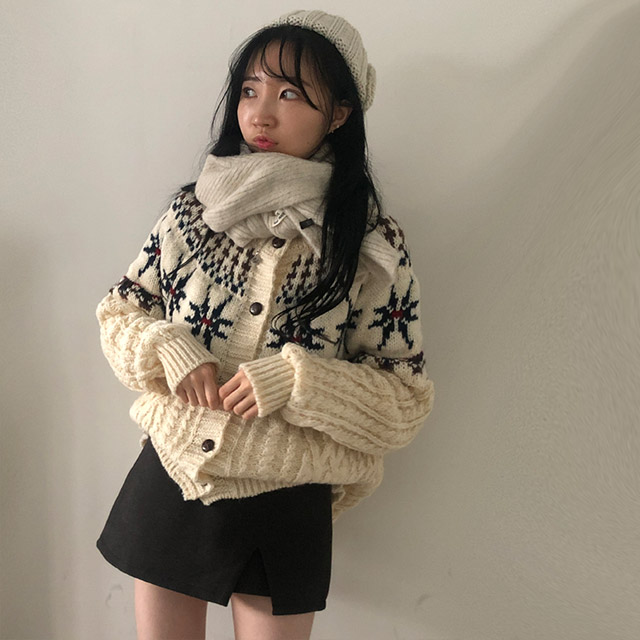 雪花ノルディック柄ニットカーディガン | ファッション通販