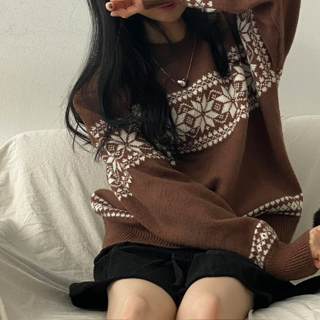 3color)ノルディック柄ラウンドニット | ファッション通販サイト NUGU