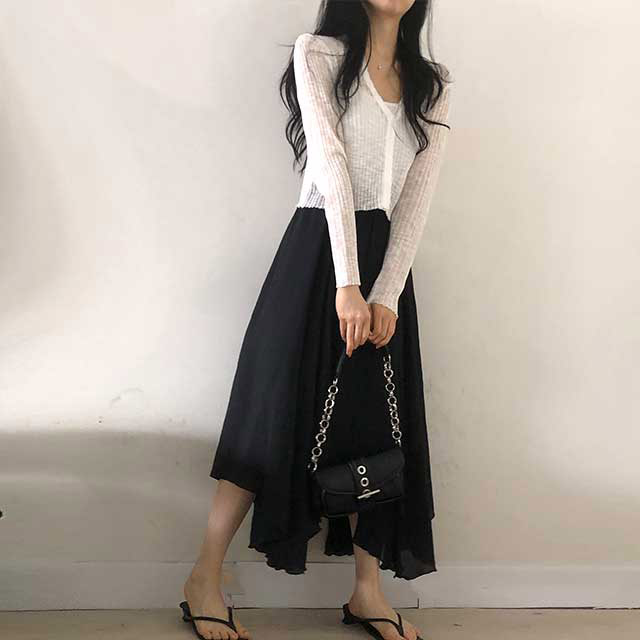 リネンアシンメトリーシフォンロングスカート | ファッション通販