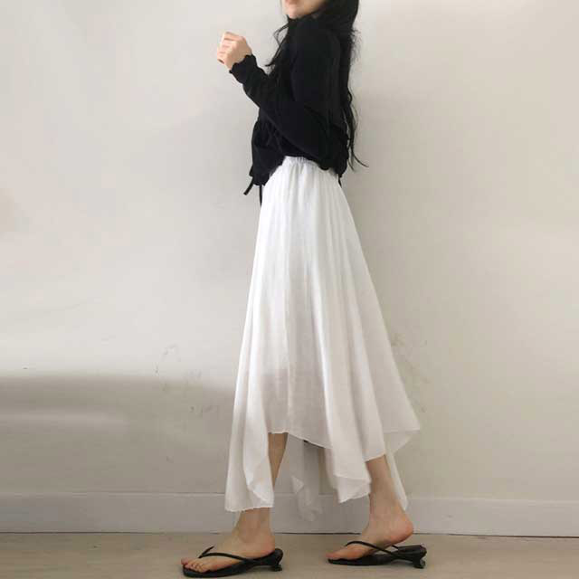 リネンアシンメトリーシフォンロングスカート | ファッション通販